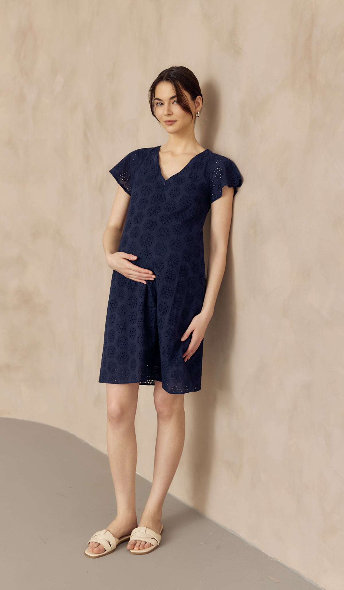 IRINA CROCHET FRONT ZIP NURSING DRESS NAVY