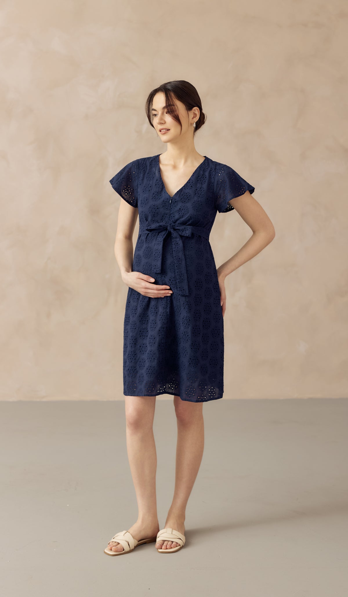IRINA CROCHET FRONT ZIP NURSING DRESS NAVY