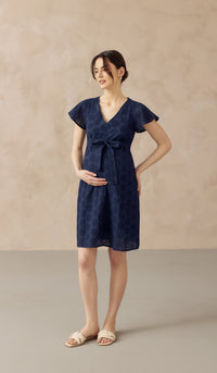 IRINA CROCHET FRONT ZIP NURSING DRESS NAVY