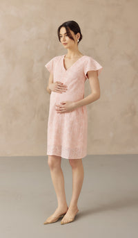 IRINA CROCHET FRONT ZIP NURSING DRESS PINK