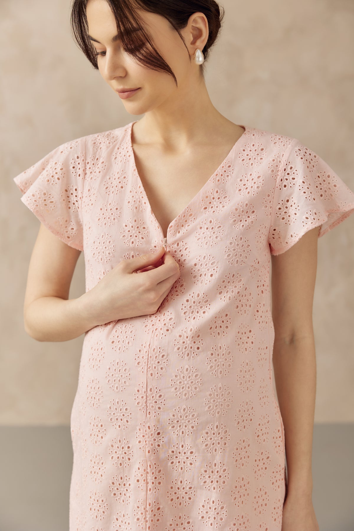 IRINA CROCHET FRONT ZIP NURSING DRESS PINK