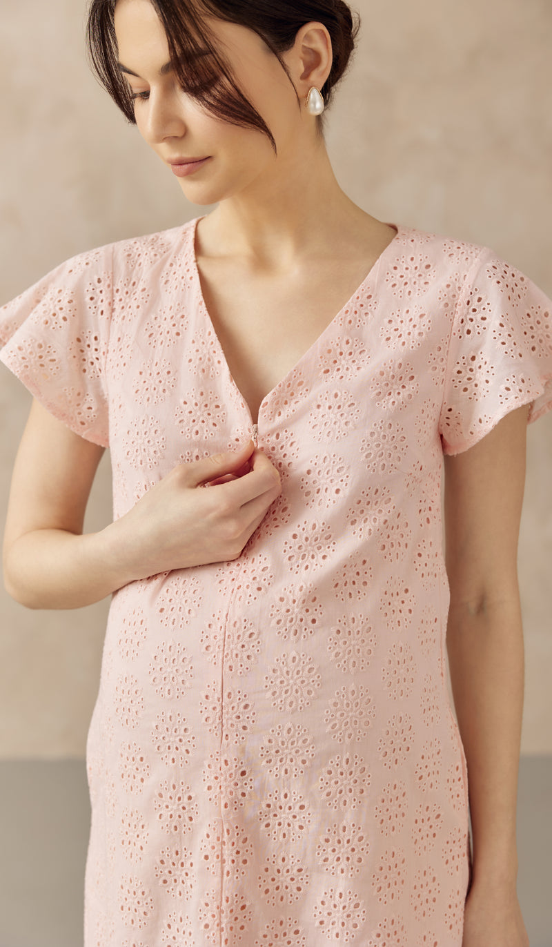 IRINA CROCHET FRONT ZIP NURSING DRESS PINK