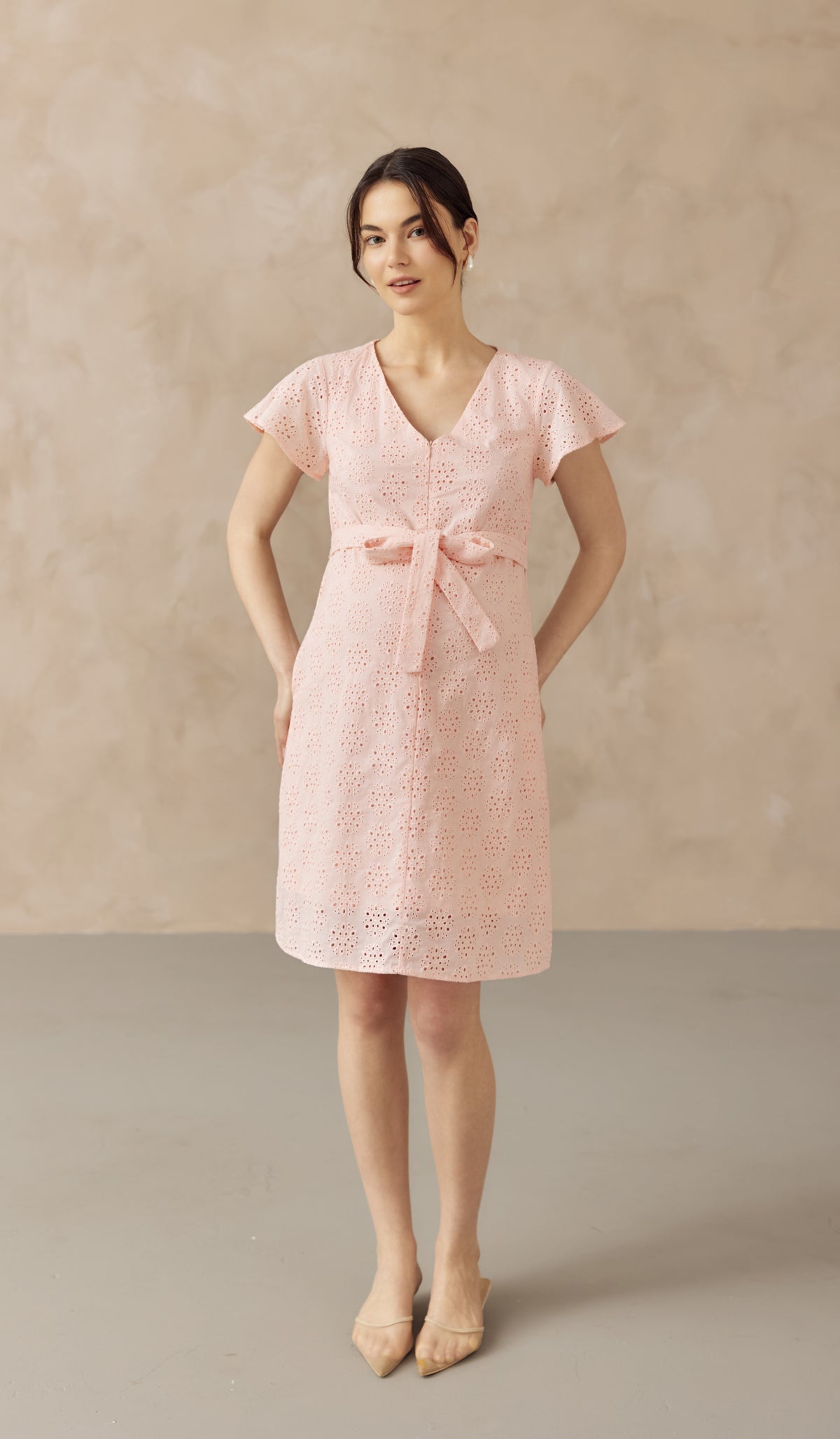 IRINA CROCHET FRONT ZIP NURSING DRESS PINK