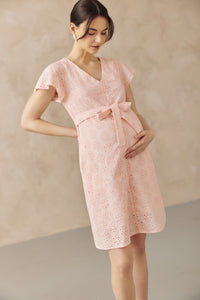 IRINA CROCHET FRONT ZIP NURSING DRESS PINK