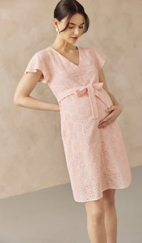 IRINA CROCHET FRONT ZIP NURSING DRESS PINK