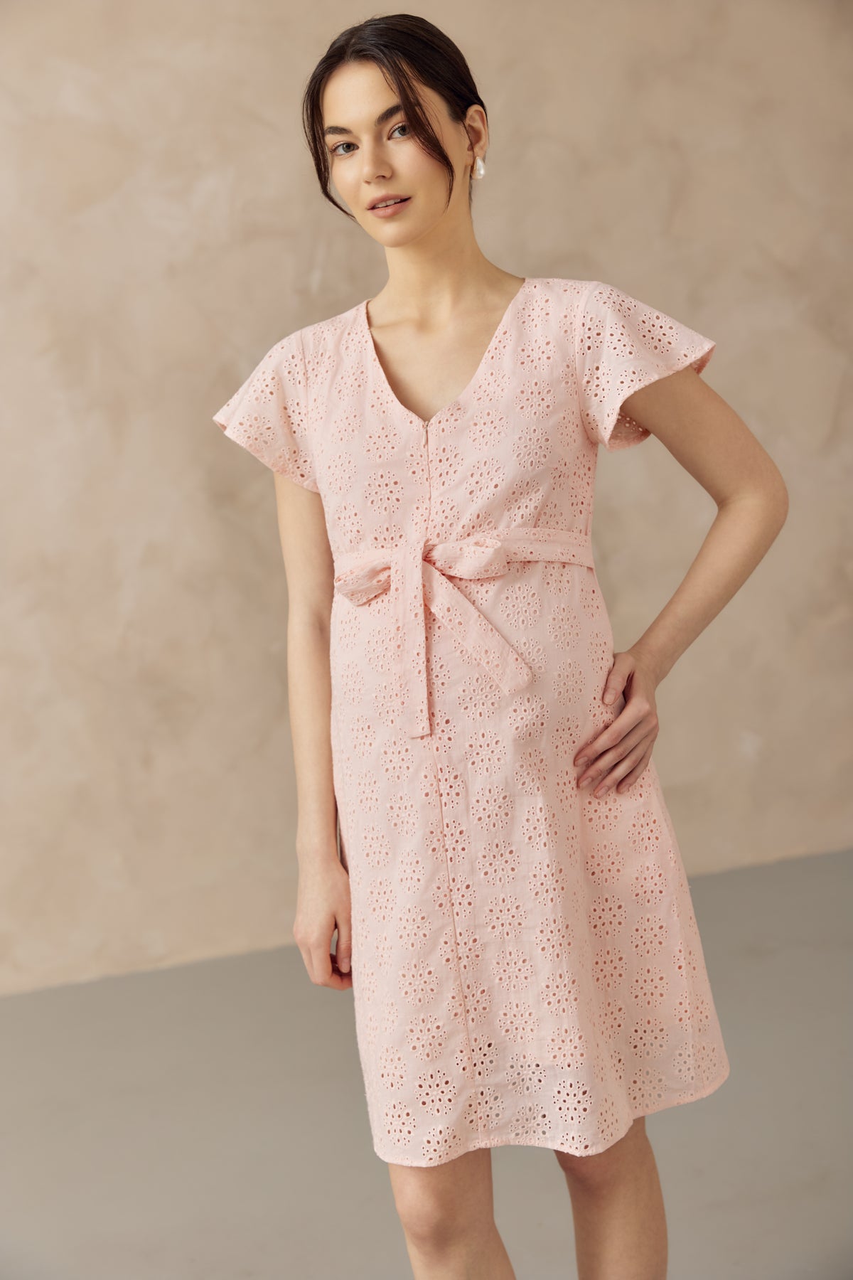 IRINA CROCHET FRONT ZIP NURSING DRESS PINK