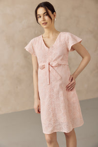 IRINA CROCHET FRONT ZIP NURSING DRESS PINK