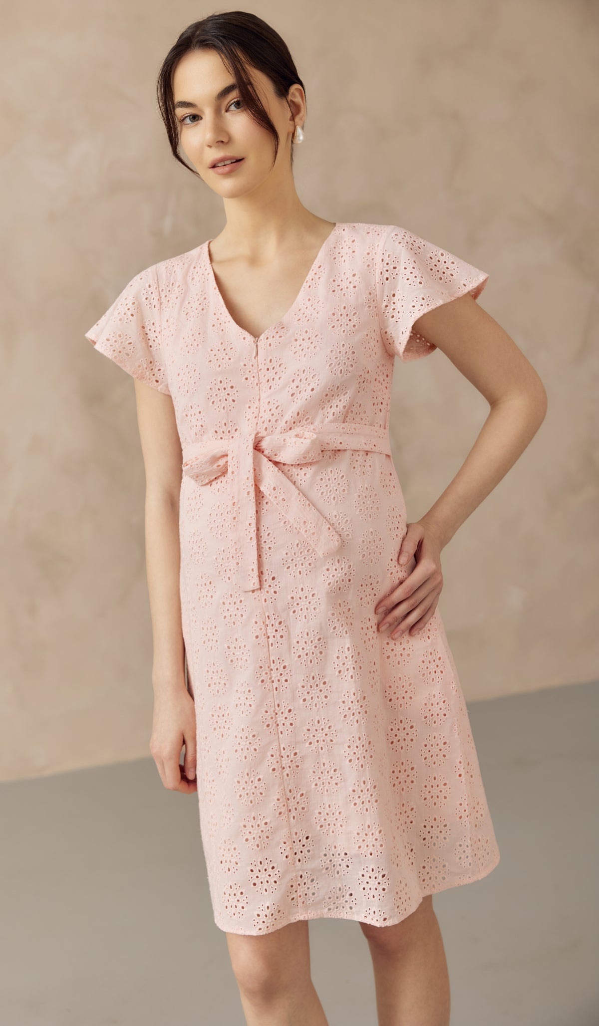 IRINA CROCHET FRONT ZIP NURSING DRESS PINK