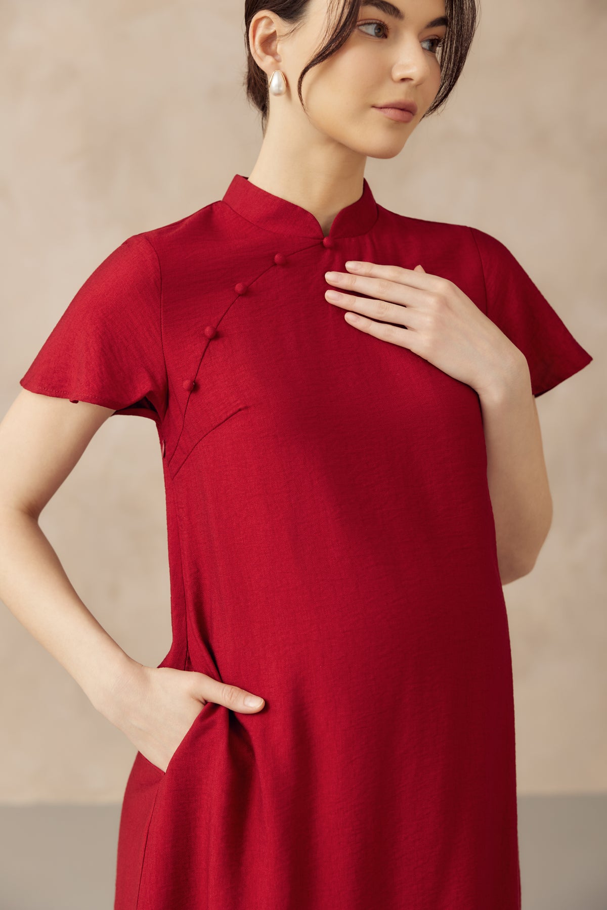 LUNA NURSING CHEONGSAM DRESS RED