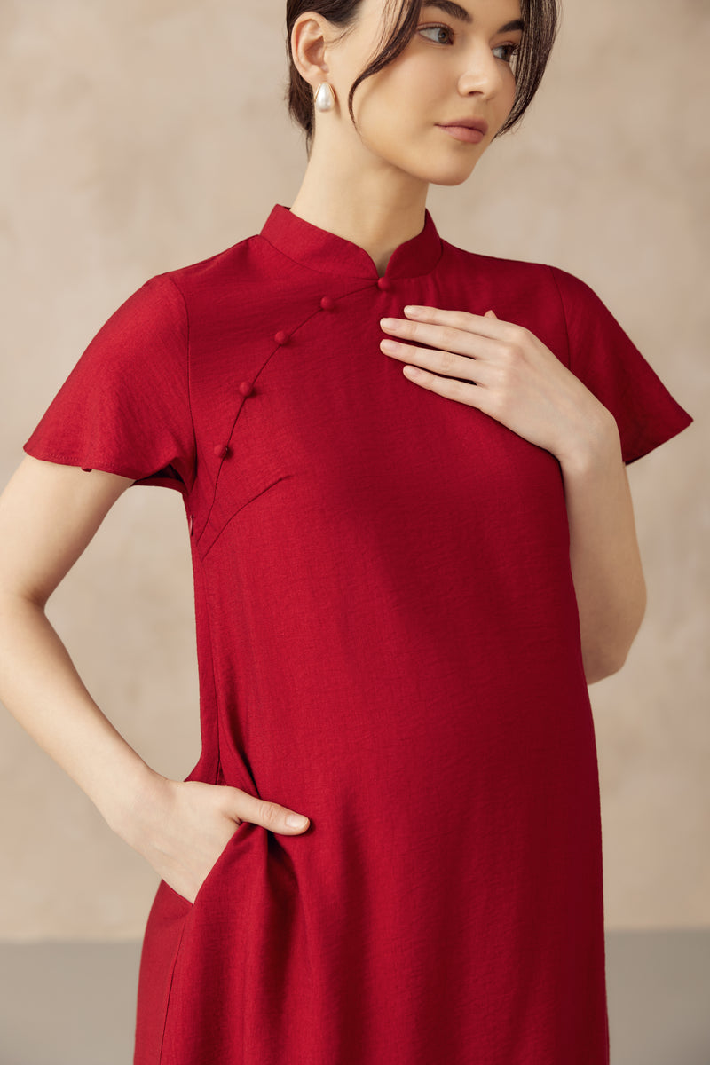 LUNA NURSING CHEONGSAM DRESS RED