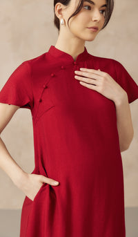 LUNA NURSING CHEONGSAM DRESS RED