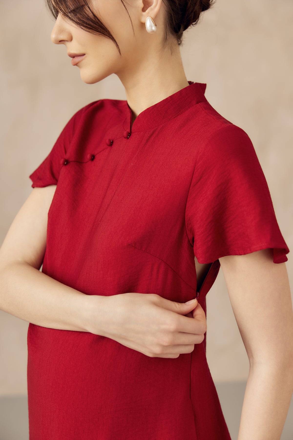 LUNA NURSING CHEONGSAM DRESS RED