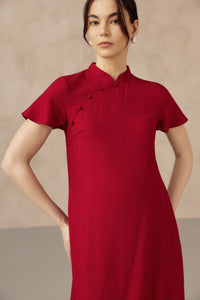 LUNA NURSING CHEONGSAM DRESS RED