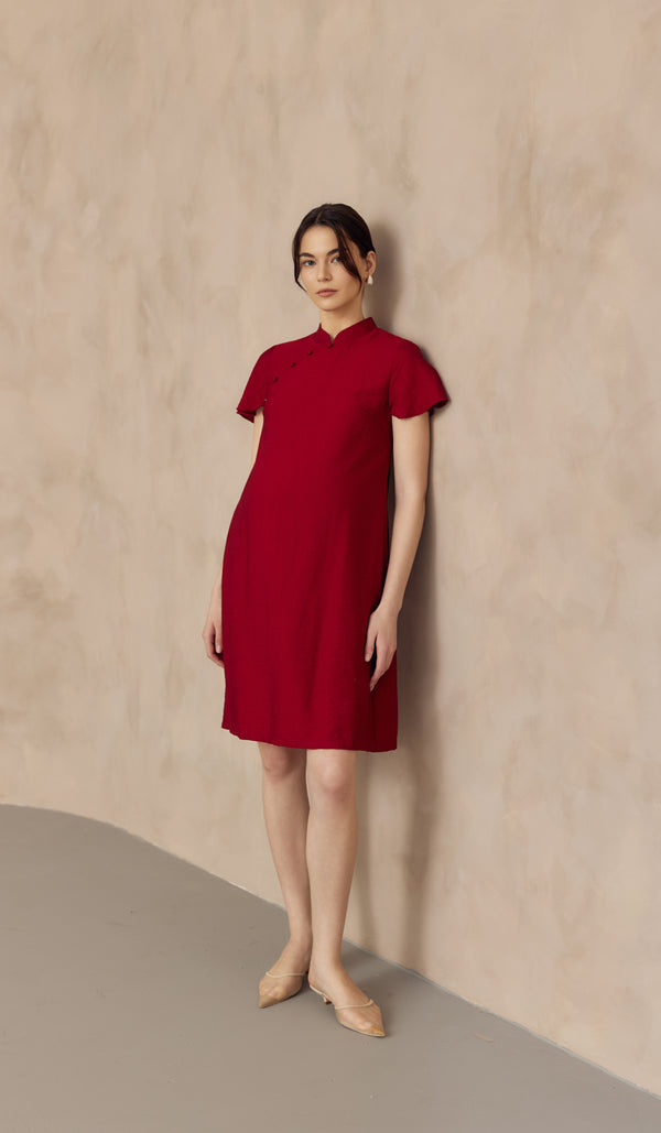 LUNA NURSING CHEONGSAM DRESS RED