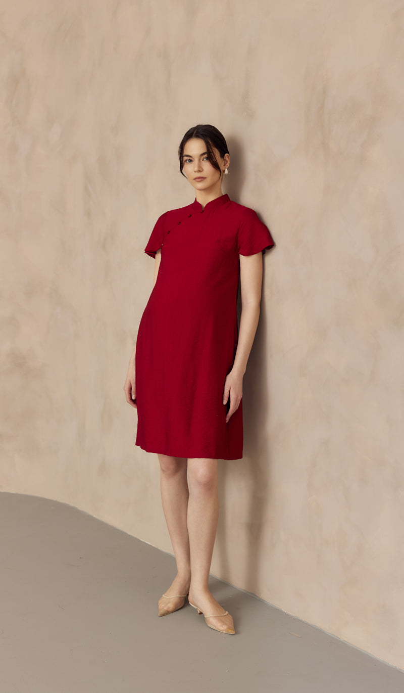 LUNA NURSING CHEONGSAM DRESS RED