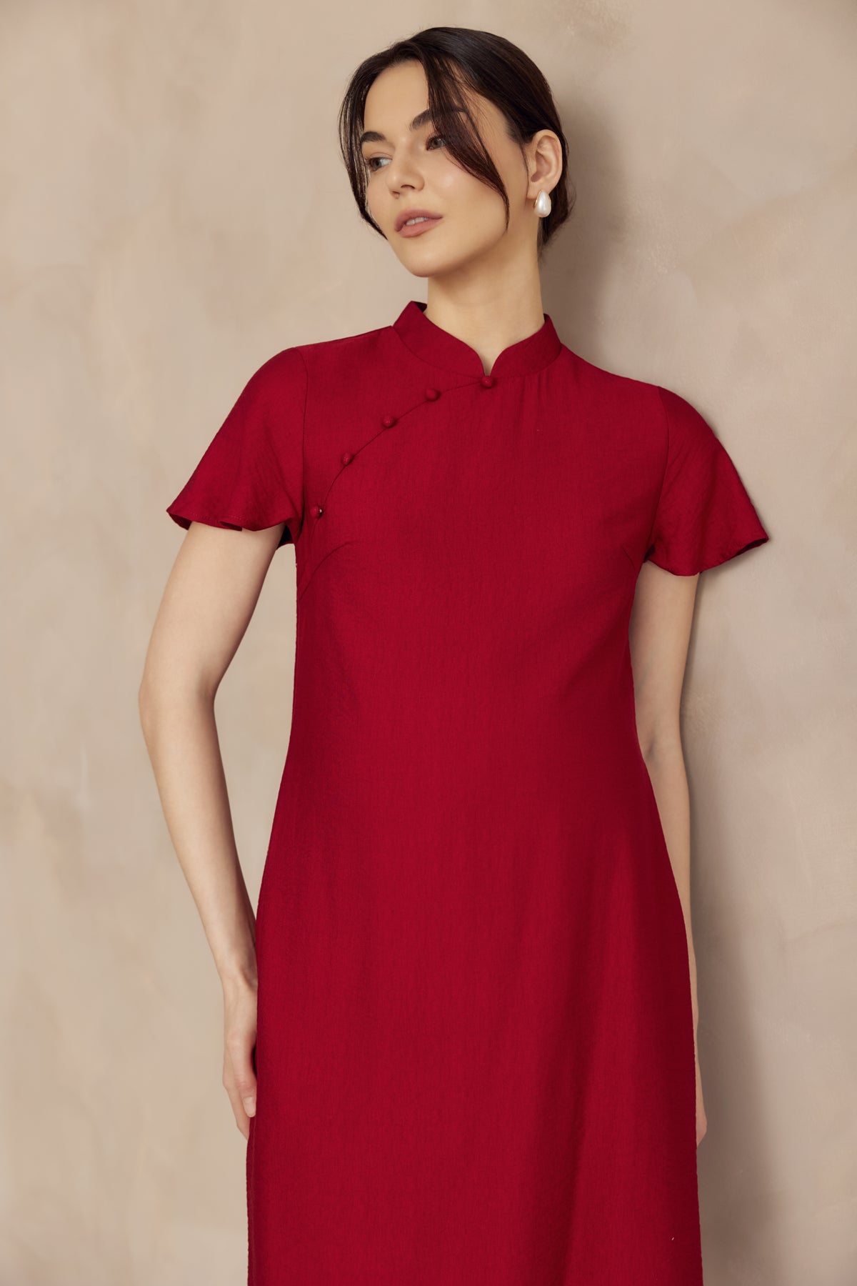 LUNA NURSING CHEONGSAM DRESS RED