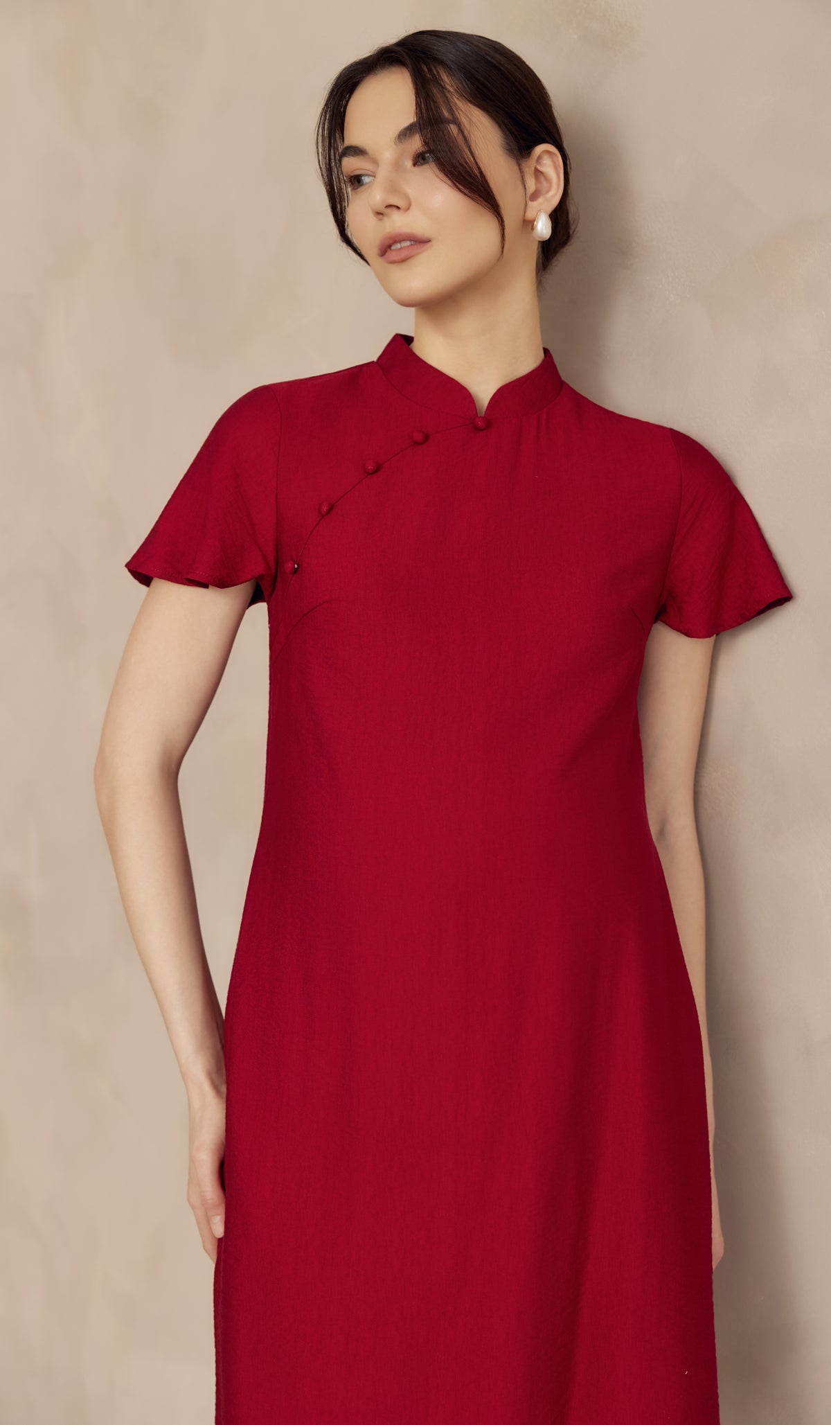 LUNA NURSING CHEONGSAM DRESS RED