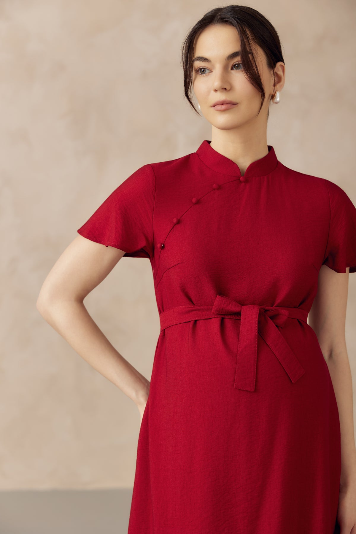 LUNA NURSING CHEONGSAM DRESS RED