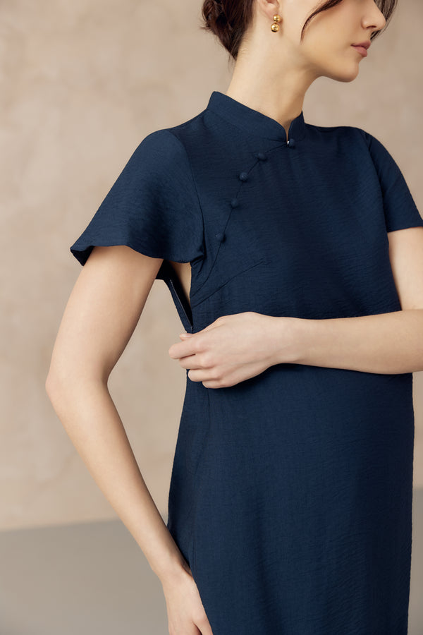 LUNA NURSING CHEONGSAM DRESS NAVY