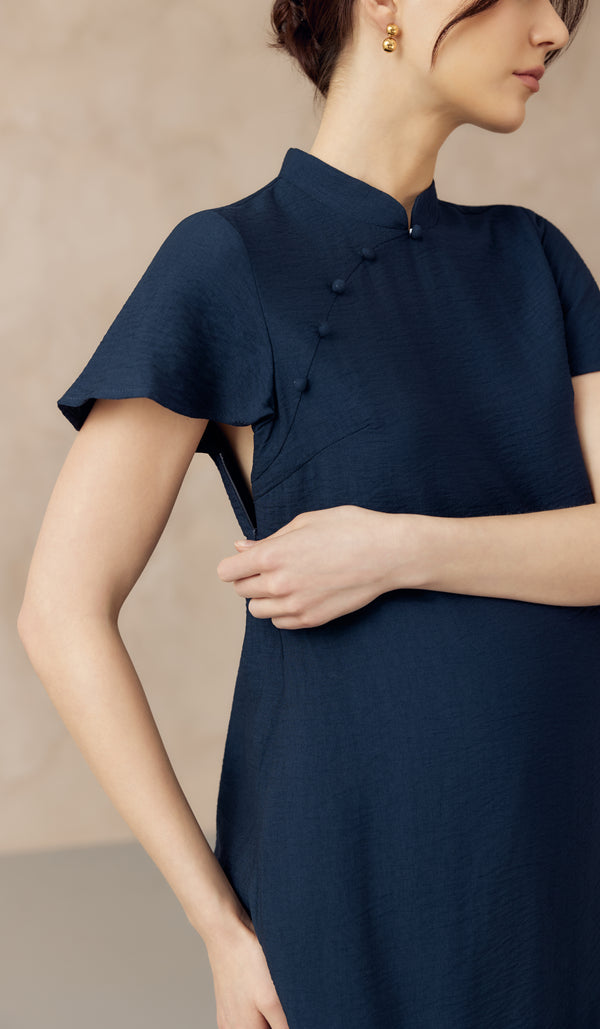 LUNA NURSING CHEONGSAM DRESS NAVY
