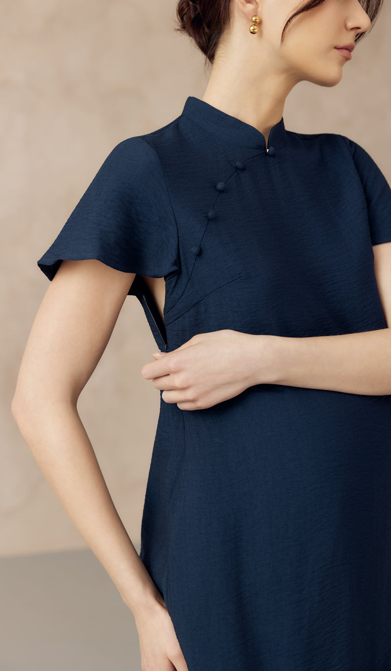 LUNA NURSING CHEONGSAM DRESS NAVY