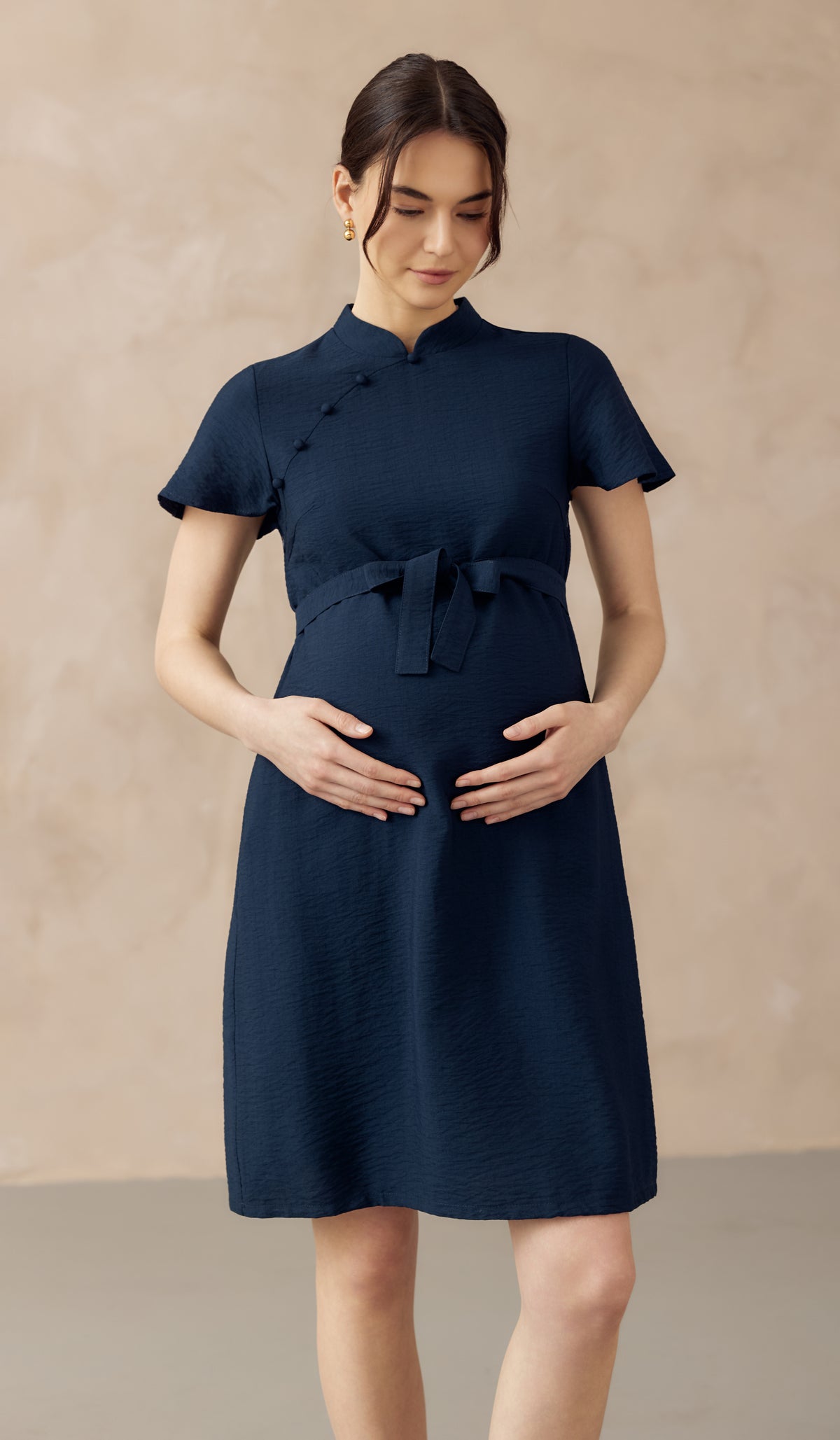 navy blue cheongsam dress Plus Size Navy Blue Qipao Dress New Chinese Style Short-Sleeve Cheongsam
