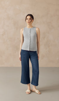 CLARESSA BUTTONDOWN RIBBED KNIT TANK TOP LIGHT GREY