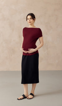 JOCELYN COWL NECK PULL DOWN NURSING TEE WINE RED