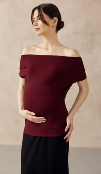 JOCELYN COWL NECK PULL DOWN NURSING TEE WINE RED