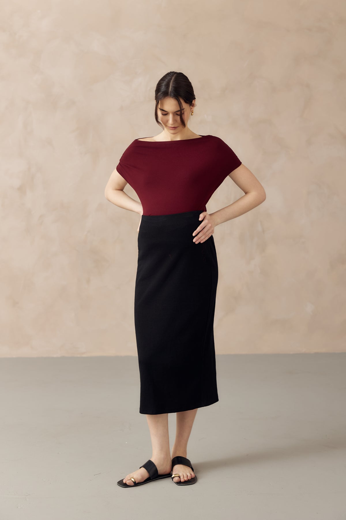 CLAUDE RIBBED KNIT PENCIL SKIRT BLACK