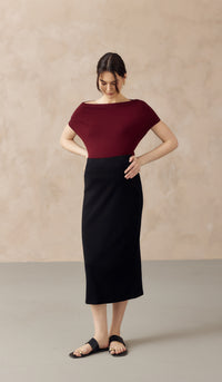 CLAUDE RIBBED KNIT PENCIL SKIRT BLACK