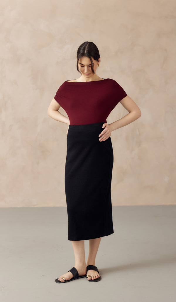 CLAUDE RIBBED KNIT PENCIL SKIRT BLACK