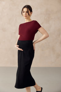 CLAUDE RIBBED KNIT PENCIL SKIRT BLACK