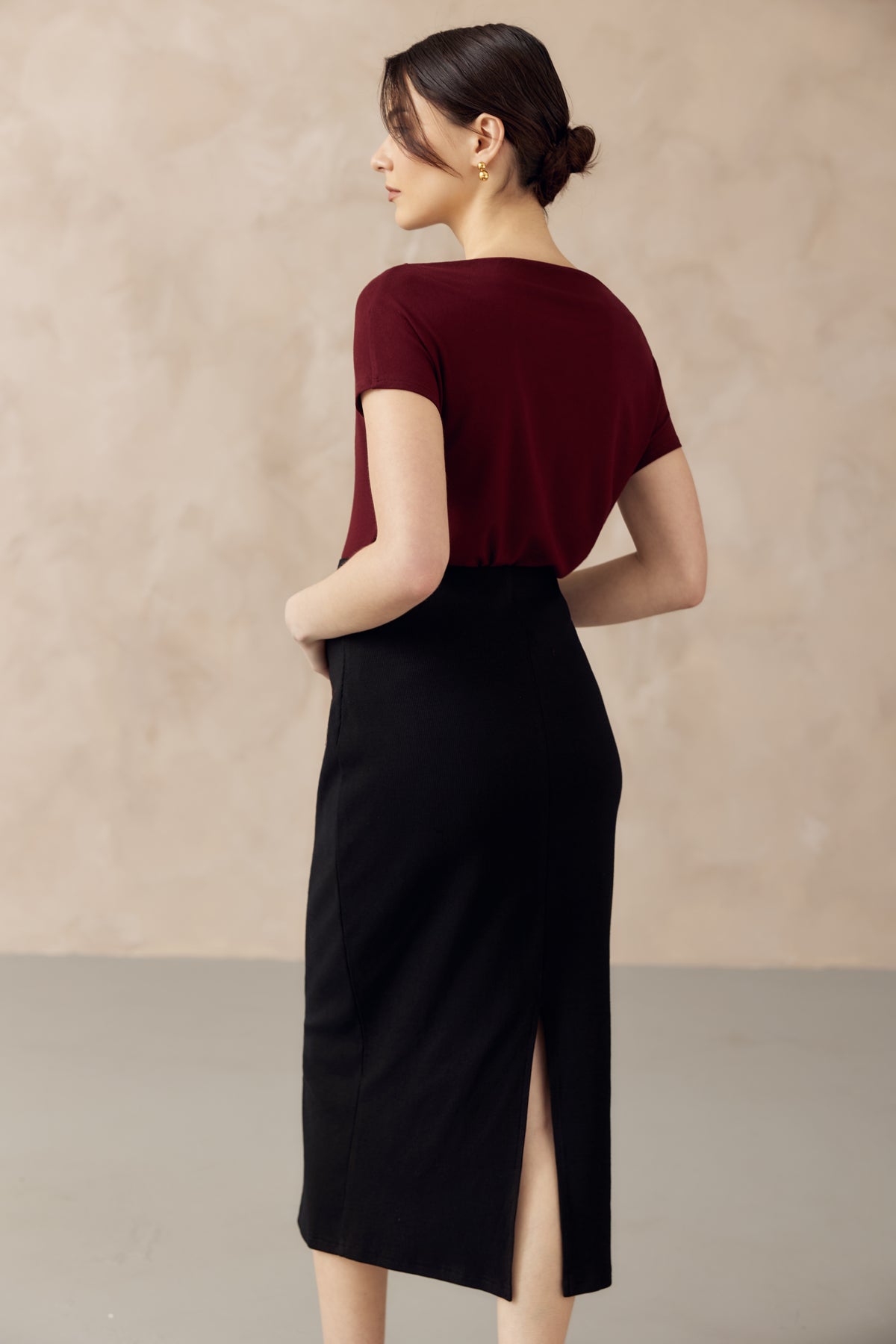 CLAUDE RIBBED KNIT PENCIL SKIRT BLACK