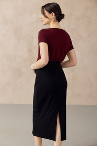 CLAUDE RIBBED KNIT PENCIL SKIRT BLACK