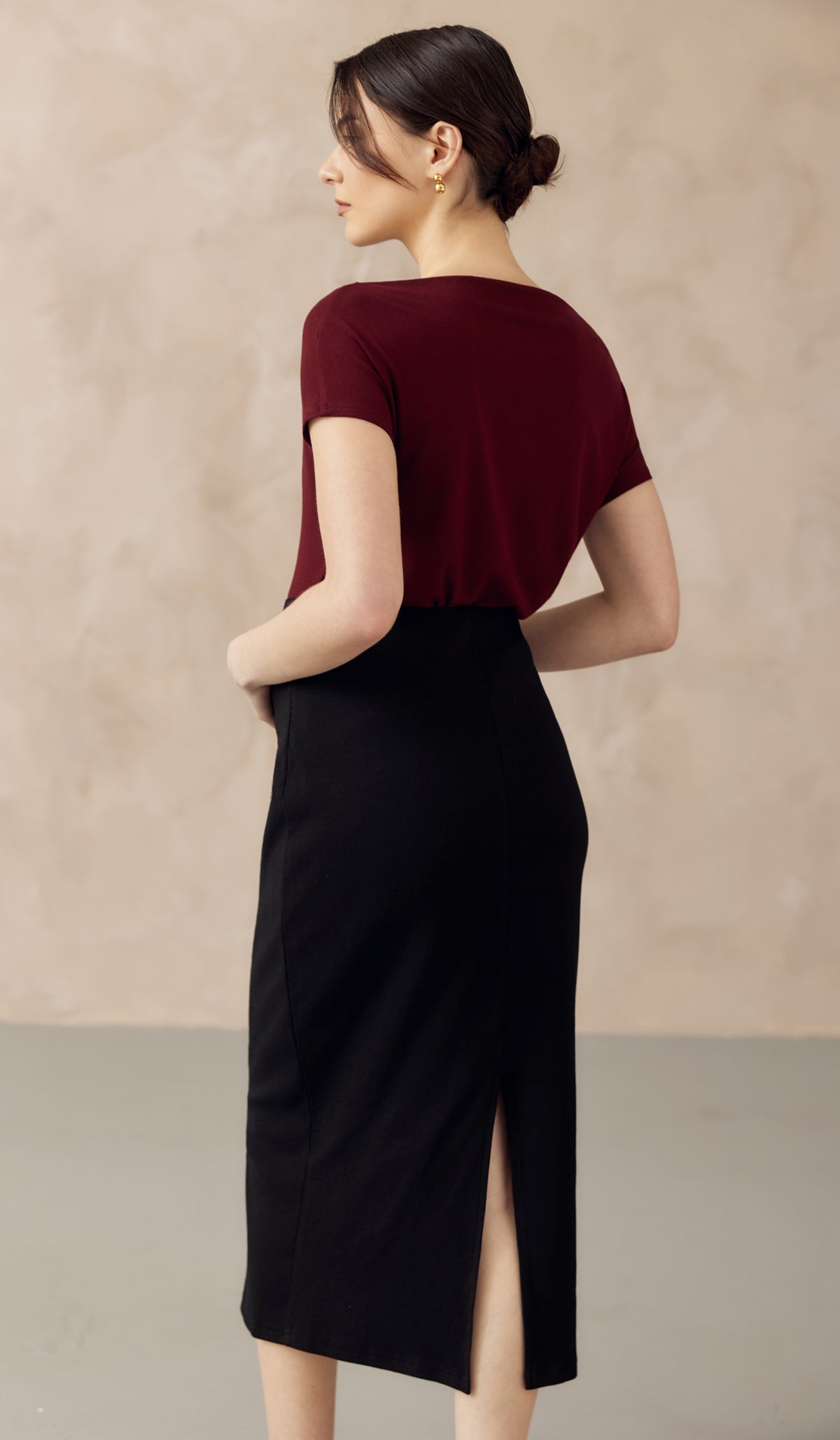 CLAUDE RIBBED KNIT PENCIL SKIRT BLACK