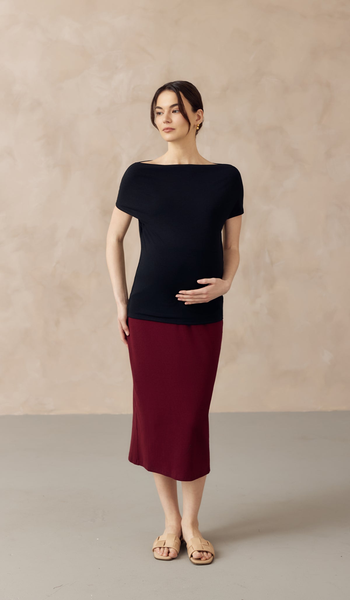 JOCELYN COWL NECK PULL DOWN NURSING TEE BLACK