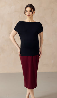 JOCELYN COWL NECK PULL DOWN NURSING TEE BLACK