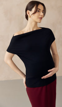 JOCELYN COWL NECK PULL DOWN NURSING TEE BLACK