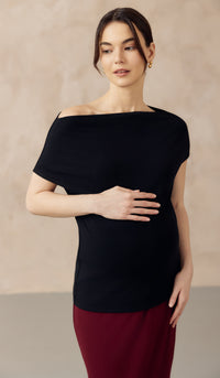 JOCELYN COWL NECK PULL DOWN NURSING TEE BLACK