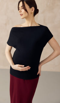 JOCELYN COWL NECK PULL DOWN NURSING TEE BLACK