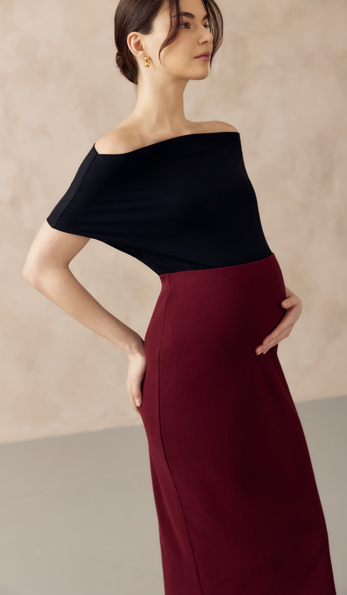 CLAUDE RIBBED KNIT PENCIL SKIRT BURGUNDY