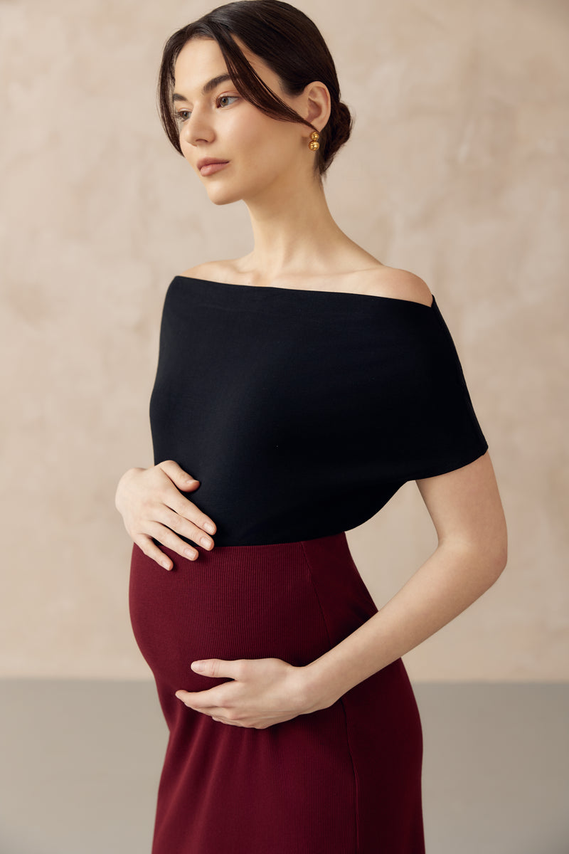 JOCELYN COWL NECK PULL DOWN NURSING TEE BLACK