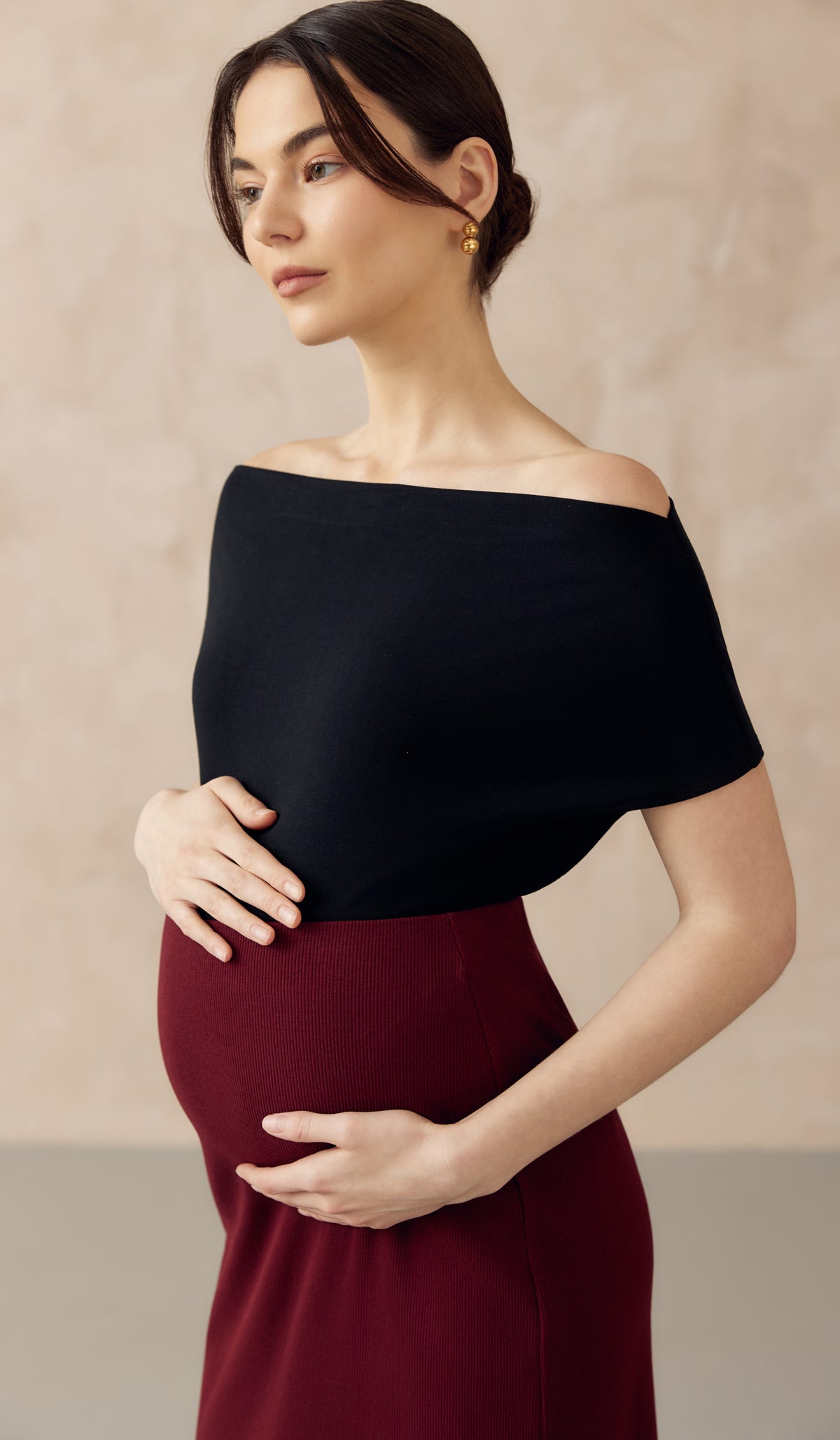 JOCELYN COWL NECK PULL DOWN NURSING TEE BLACK