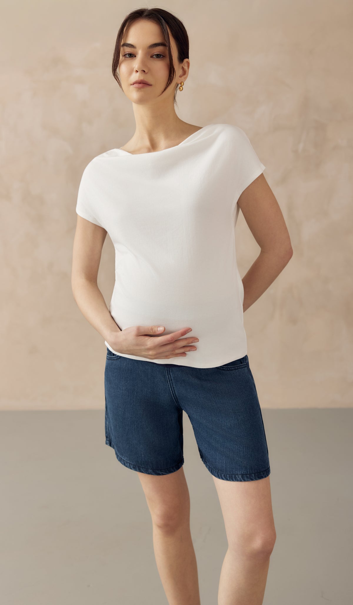 JOCELYN COWL NECK PULL DOWN NURSING TEE WHITE