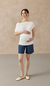 JOCELYN COWL NECK PULL DOWN NURSING TEE WHITE