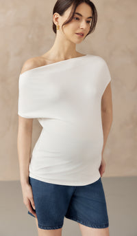 JOCELYN COWL NECK PULL DOWN NURSING TEE WHITE