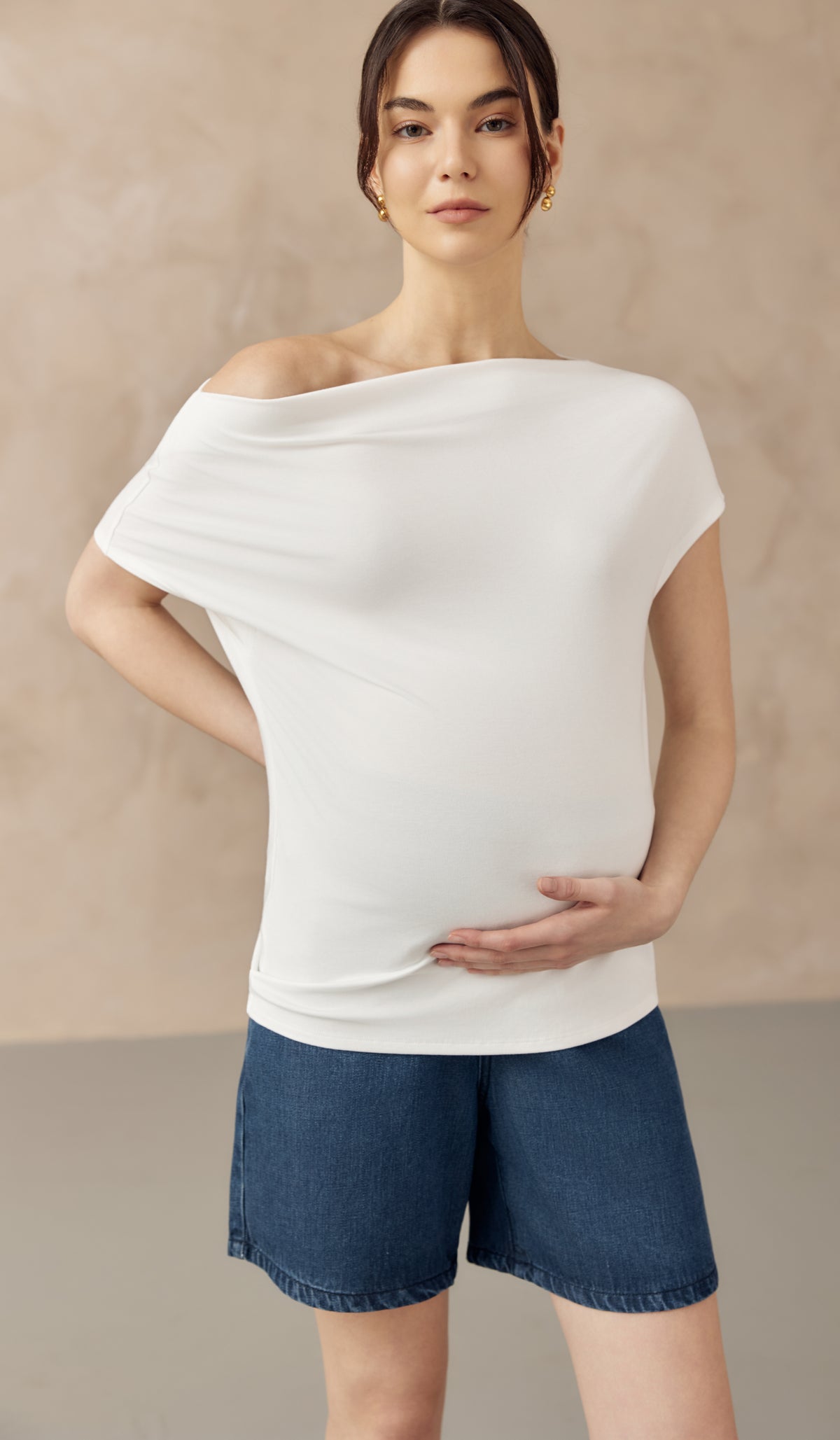 JOCELYN COWL NECK PULL DOWN NURSING TEE WHITE