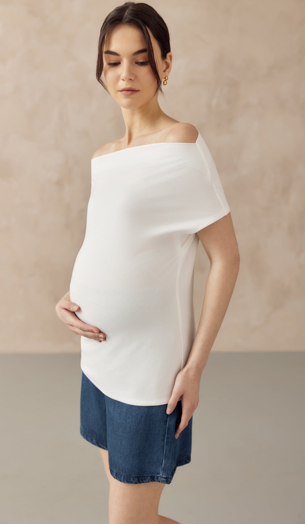 JOCELYN COWL NECK PULL DOWN NURSING TEE WHITE