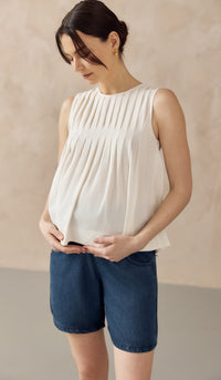 SHILLA LINEN PLEATED TOP WHITE